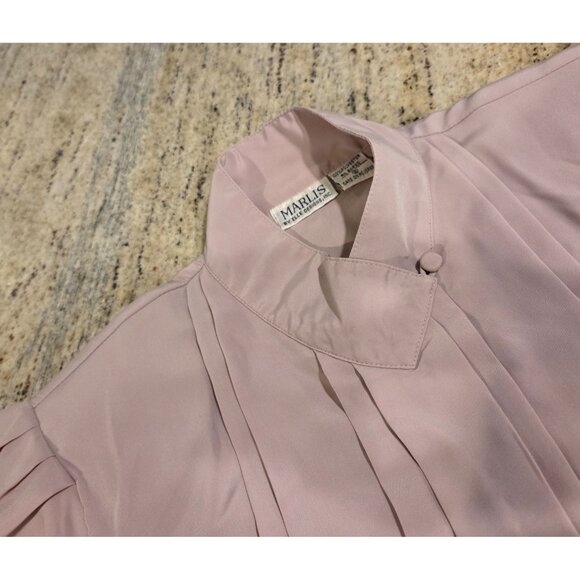 Vintage Blouse Dress Shirt Marlis Size 6  Band High Collar Pintuck Pleat Beige - Picture 8 of 12